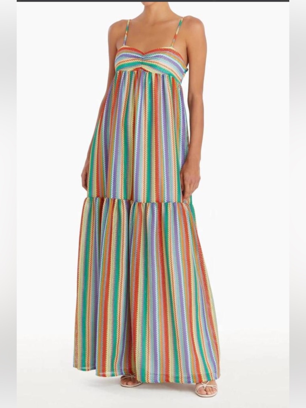 NWT Amanda Uprichard Sima Rainbow Stripe Spaghetti‑Strap Maxi Dress Large